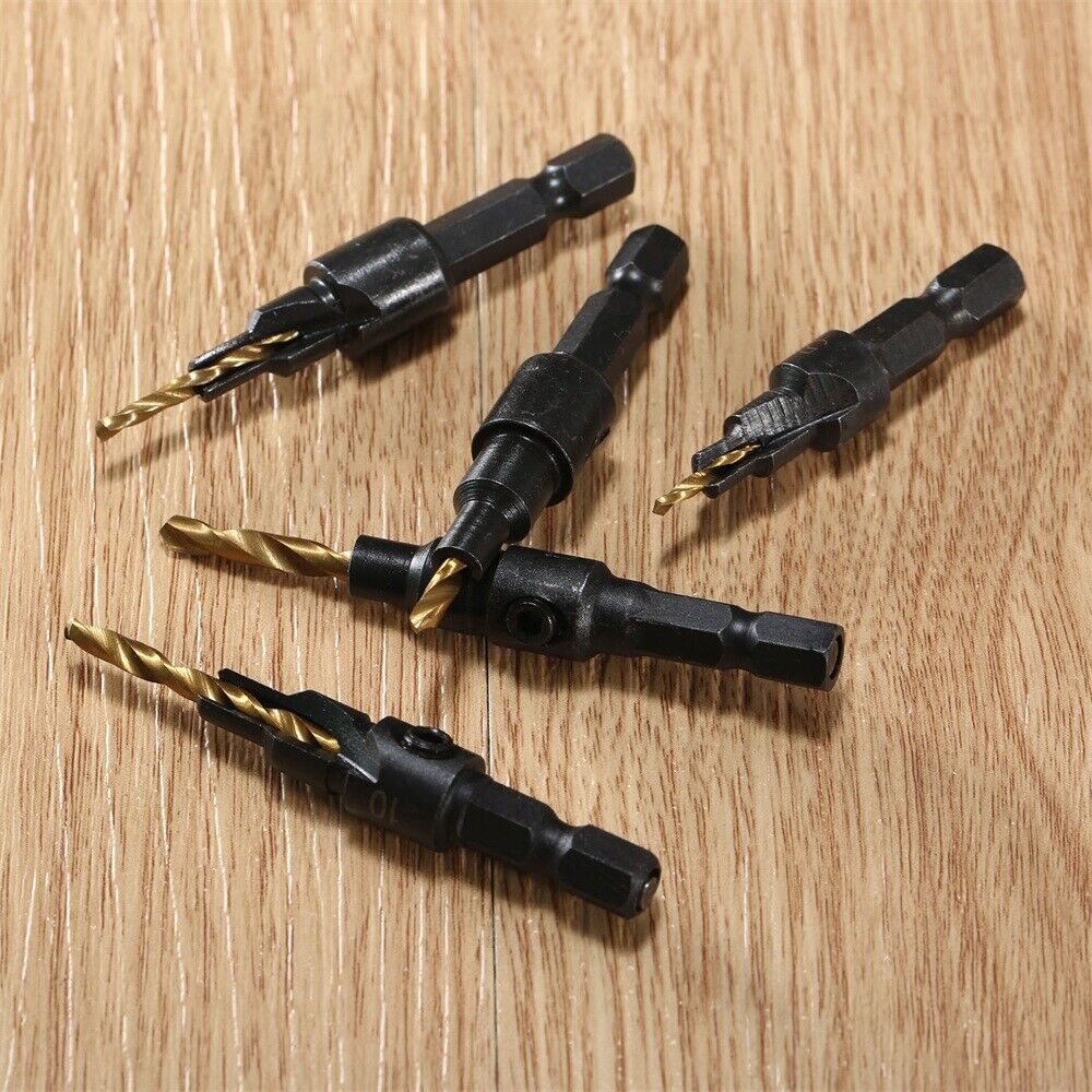 5pcs HSS Quick Change Countersink Screw Drill Bit Kit Hex Shank Wood Work Tool