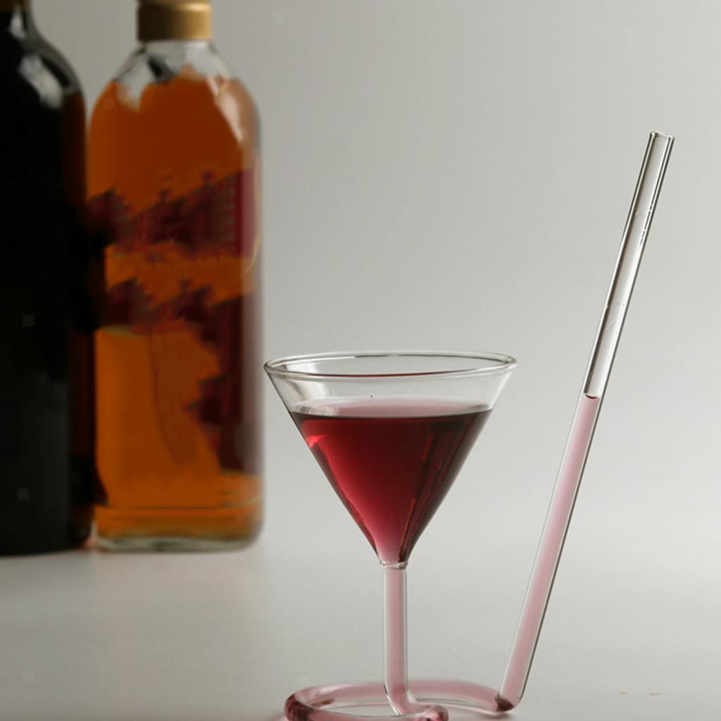 2 Piece Cocktail Glass Cup w/ Long Straw Juice Wine Cup Drinkware Tumblers