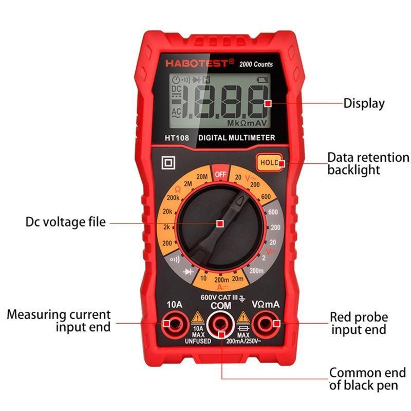 Digital Multimeter AC DC Voltage DC Current Resistance Diode Tester for Home