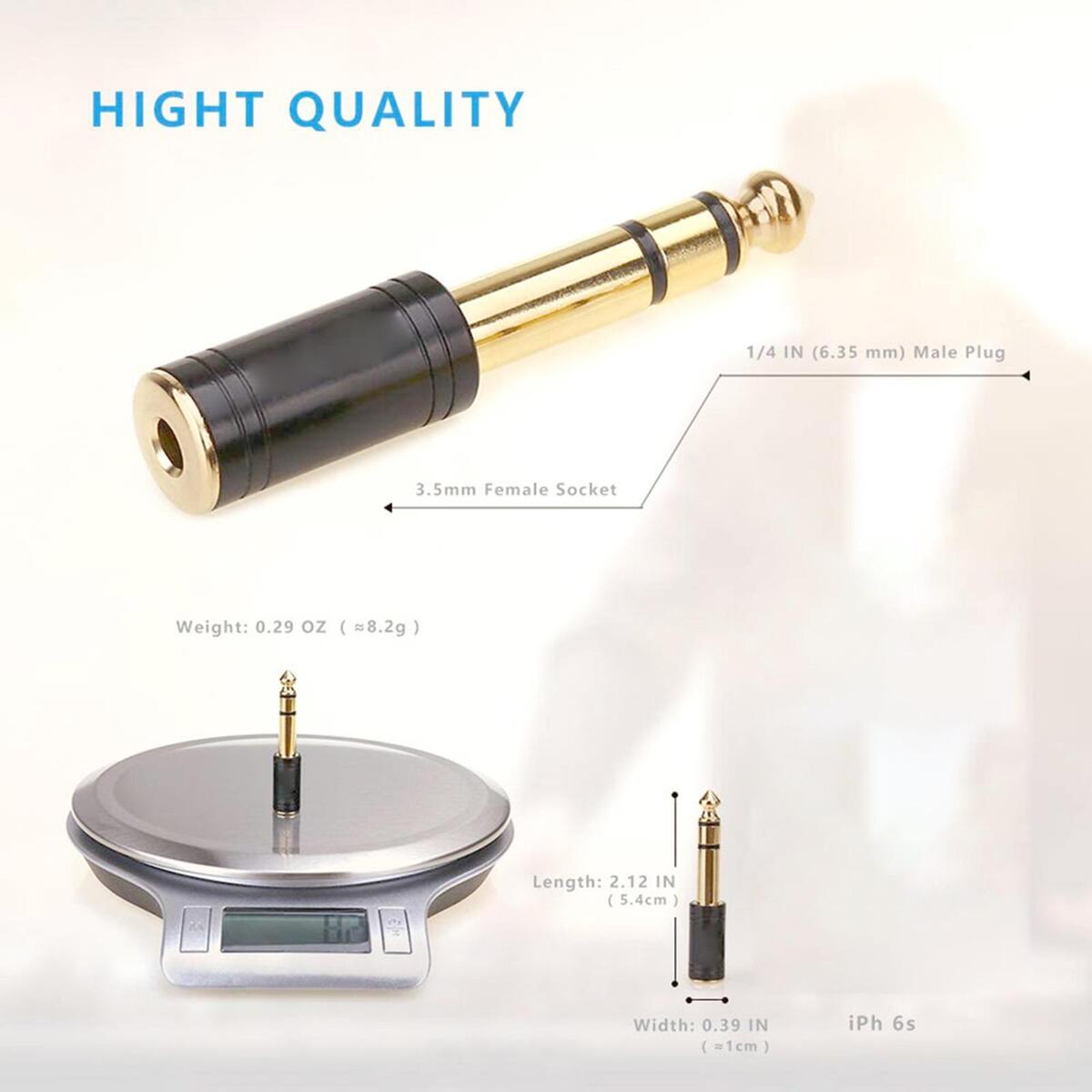 Headphone Adapter Stereo 6.35mm Male 1/4 inch to 3.5mm Female 1/8 inch