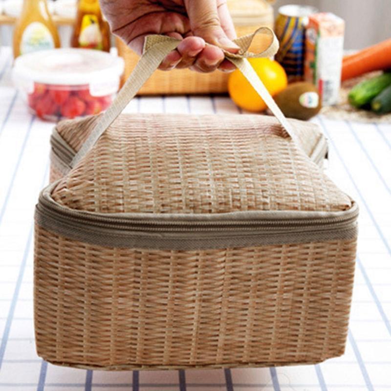 Portable Rattan-like Thickened Insulated Lunch Bag Large Capacity Warm Cooler
