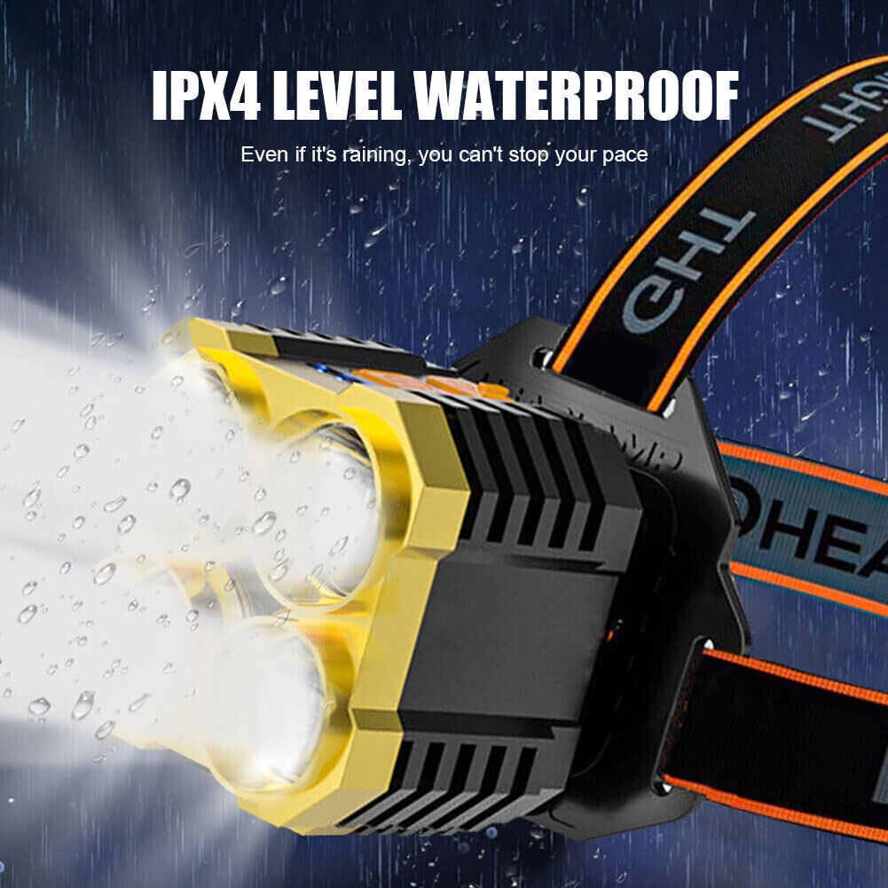4LED Strong Headlight Flashlight USB Waterproof Camping Fishing Headlamp