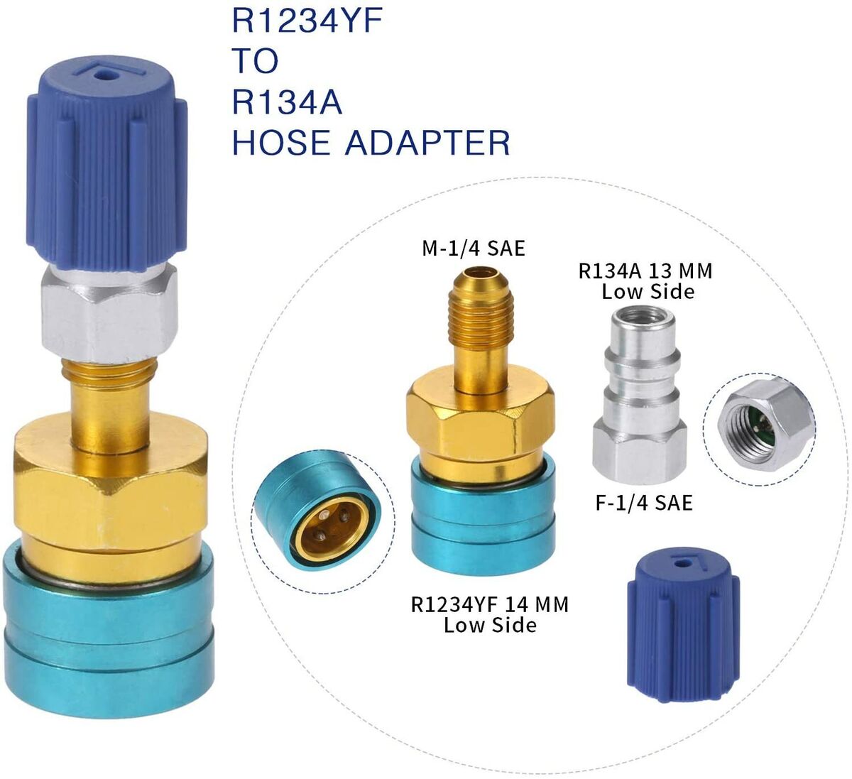 HQ R1234yf Quick Coupler/R12 to R134a Adapter/Low Side R-134a Service Port Cap