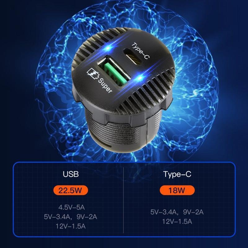 12-24V Car Charger Type C USB Power Socket Female with Cap 12V/24V Marine