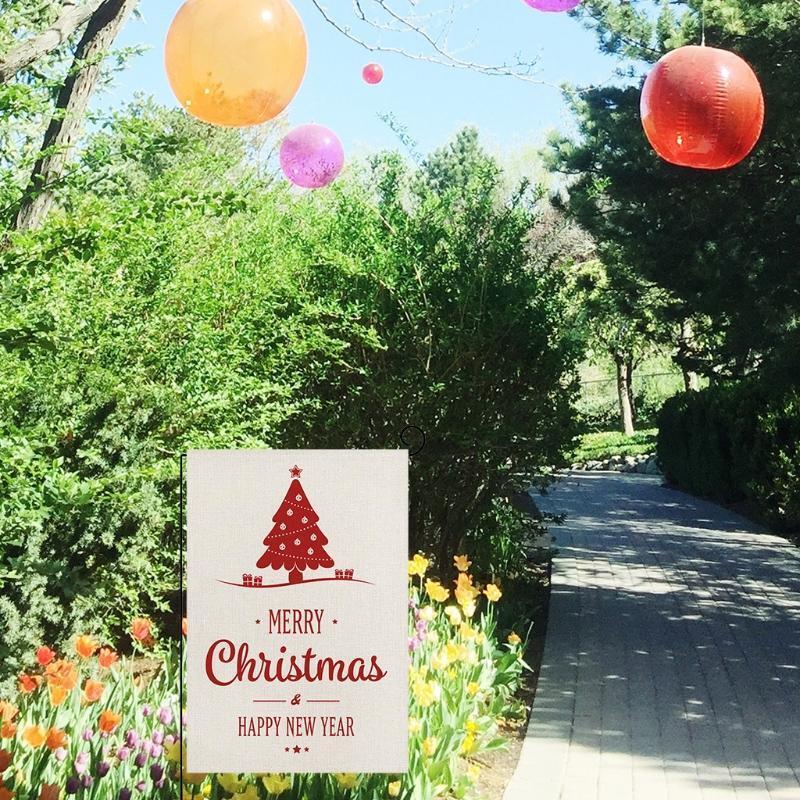 Merry Christmas Garden Flag Xmas Tree Yard Flags Double-Sided Happy New Year