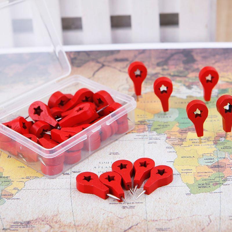 40 Pcs Map Markers Wooden Drawing Photo Wall Studs Cork Board Pins Thumbtack