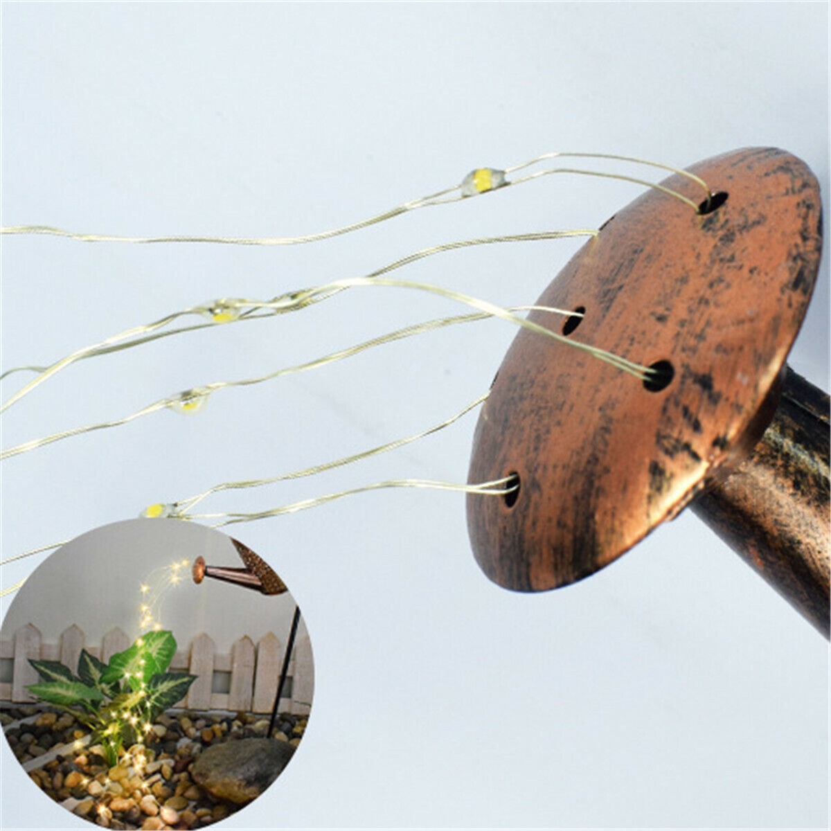 LED Solar Watering Can String Light Outdoor Garden Art Waterfall Lamp Decoration