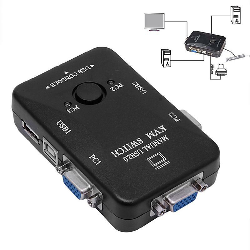 2 Port USB 2.0 KVM VGA Switch Box for 2 PC Printer Mouse Keyboard Monitor Manual
