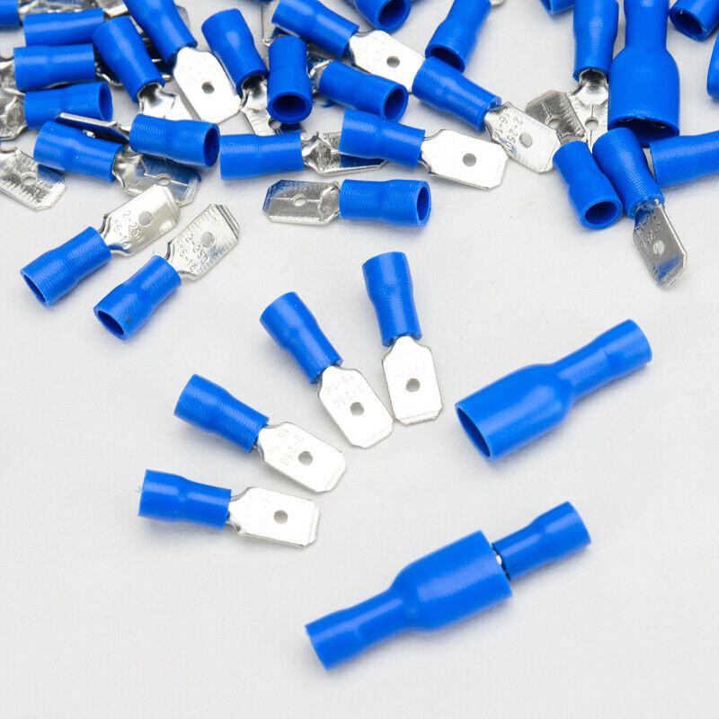 100pcs Male Female Spade Connectors Insulated Wire Cable Crimp Terminals Blue
