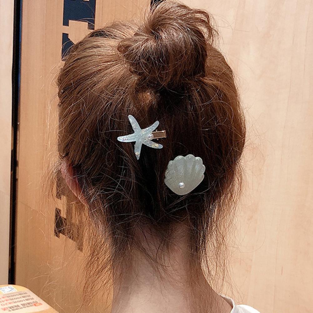 2pcs/set Korean Sea Star Shell Hairpins Women Irregular Hair Clips (Green)