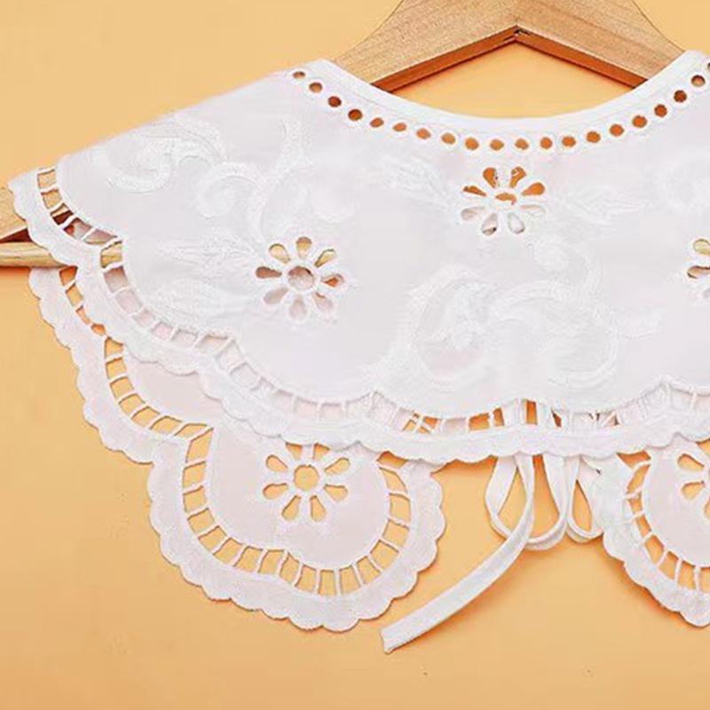 Women Lace-Up Detachable Collar Shawl Hollow Embroidery Sun Flower Lace Capelet