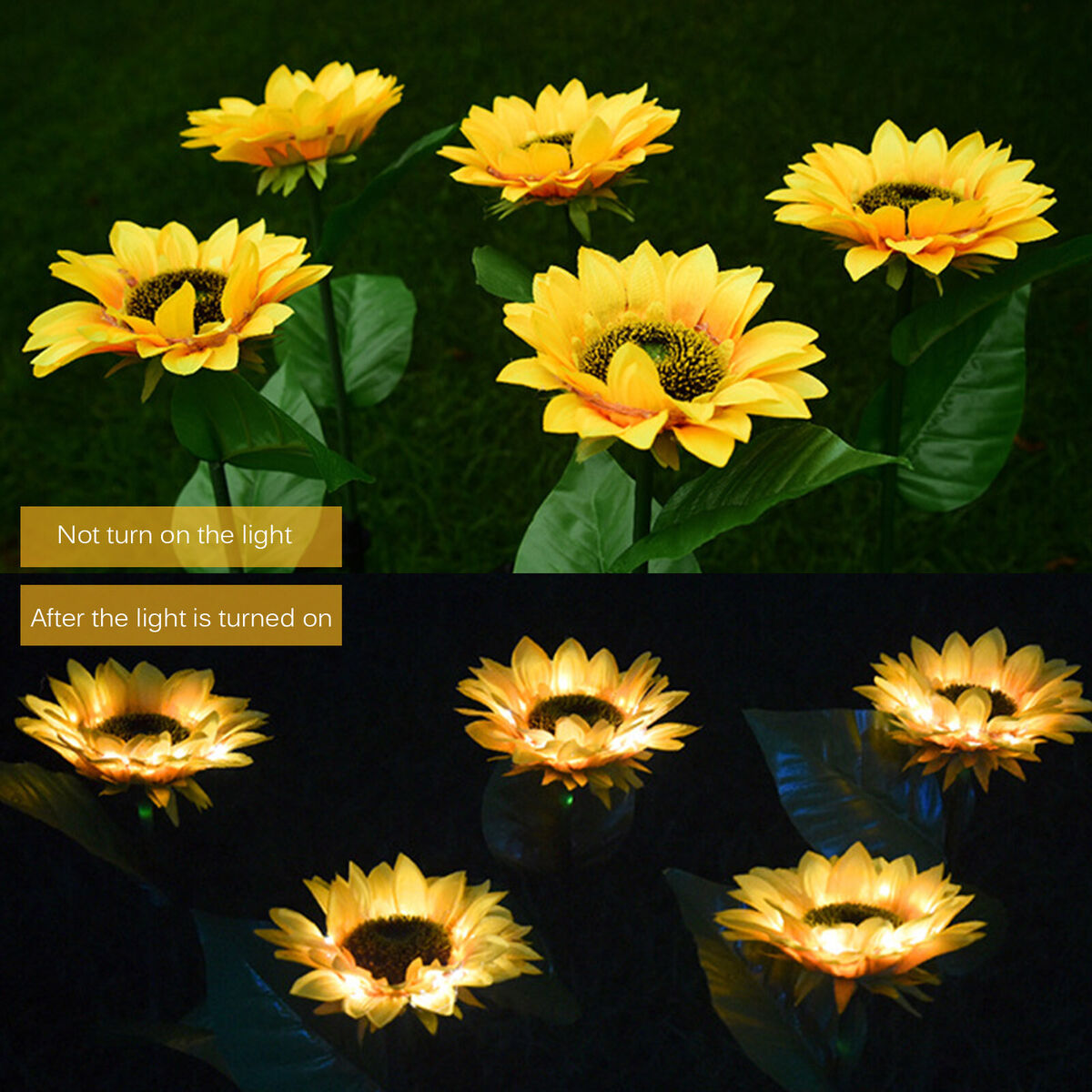 2 Packs Solar Sunflower Lights, Waterproof LED Garden Lamp, for Lawn, Yard