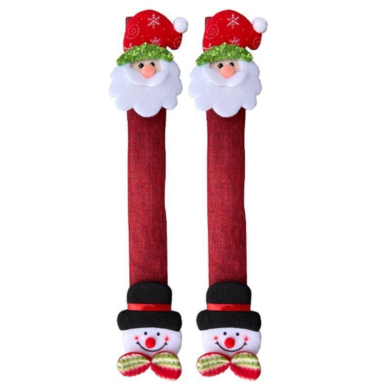 8pcs Christmas Refrigerator Door Handle Cover Cartoon Santa Deer Bear Decoration