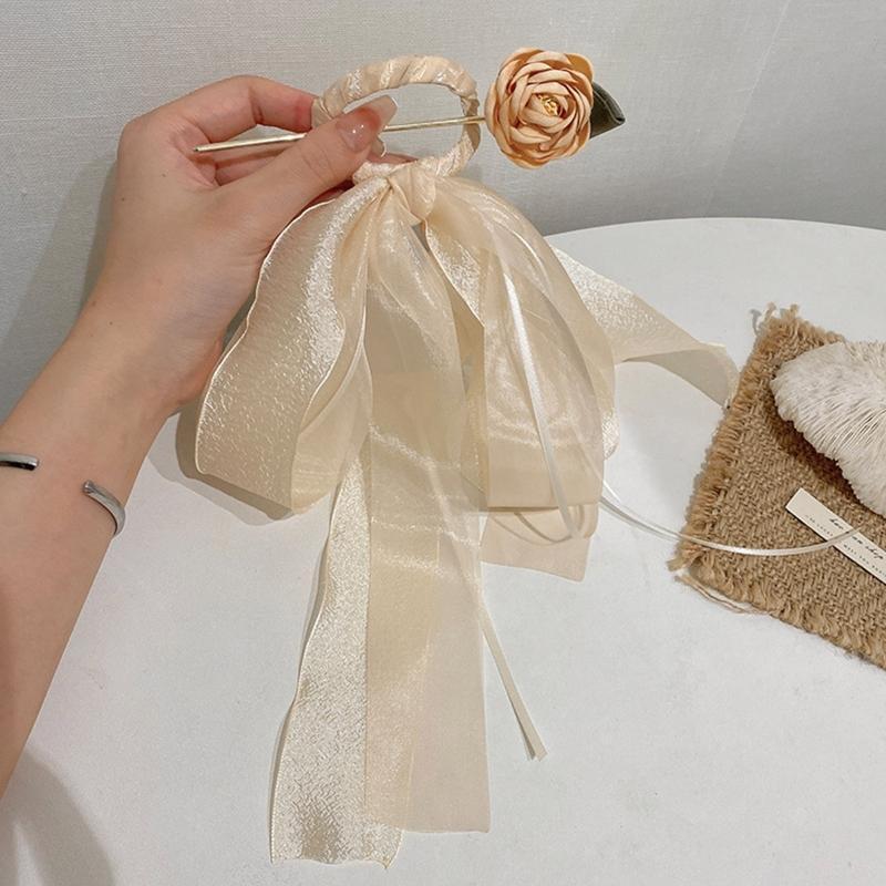 Versatile Metal Hair Stick Flower Shape Ribbon Headdress Fashion Elegant Hairpin