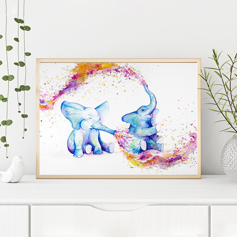 Full Cross Stitch 11CT Two Small Elephants Counted Embroidery DIY Animal