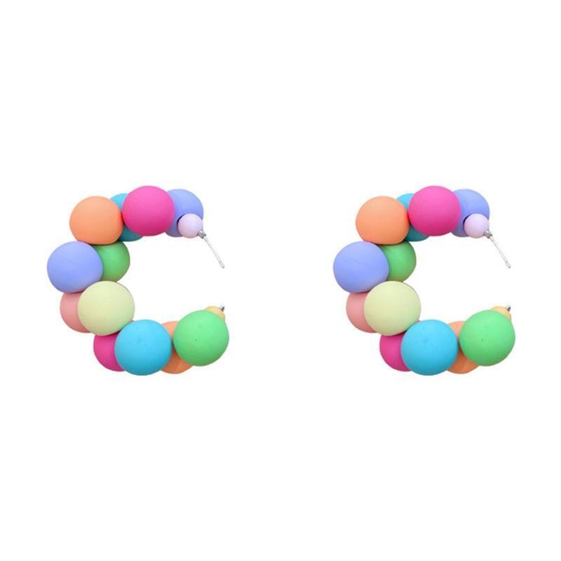 Women Colorful C-Shaped Earrings Hoop Summer Wedding Party Jewelry Present