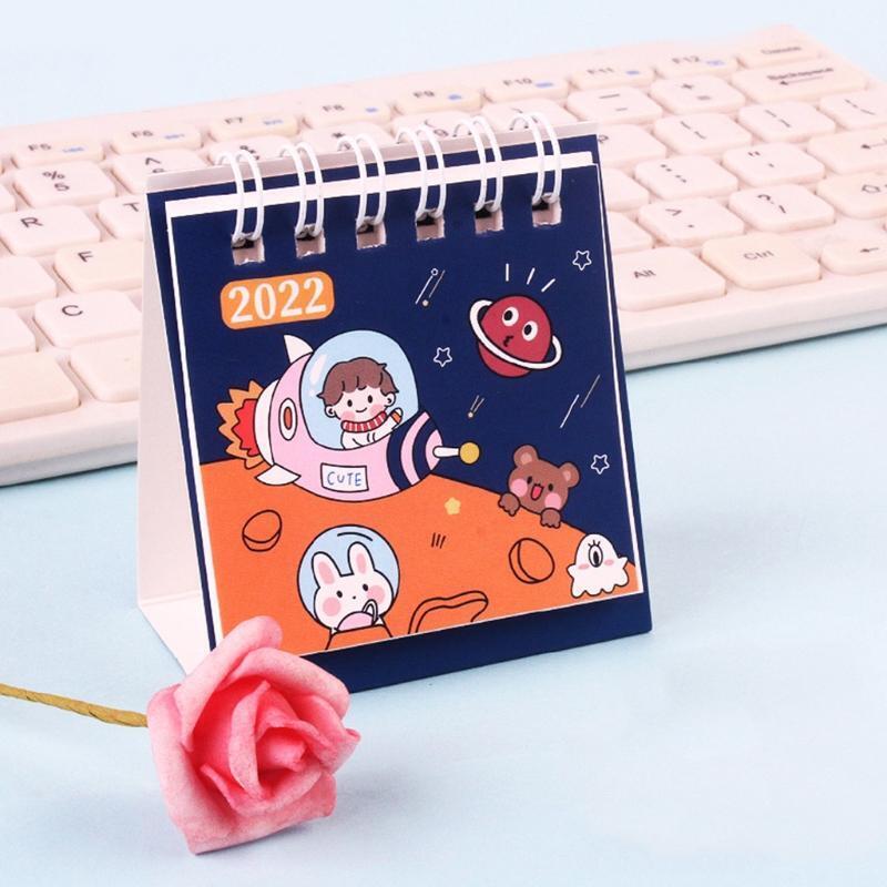 2022 Cartoon Calendar Mini Decorative Calendar 360 Flipping Writable Portable