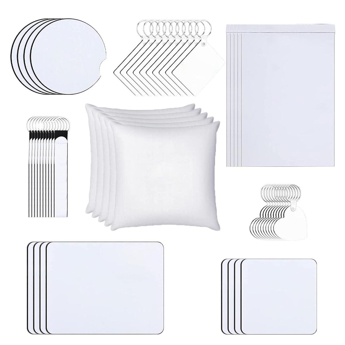 52Pcs Sublimation Blank Products Pillow Cover Keychain Mouse Pad Coaster