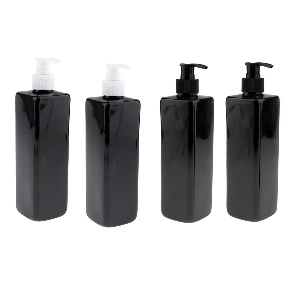 4Pcs Empty Plastic Shampoo Lotion Bottles with White/Black Pumps 500ML Large
