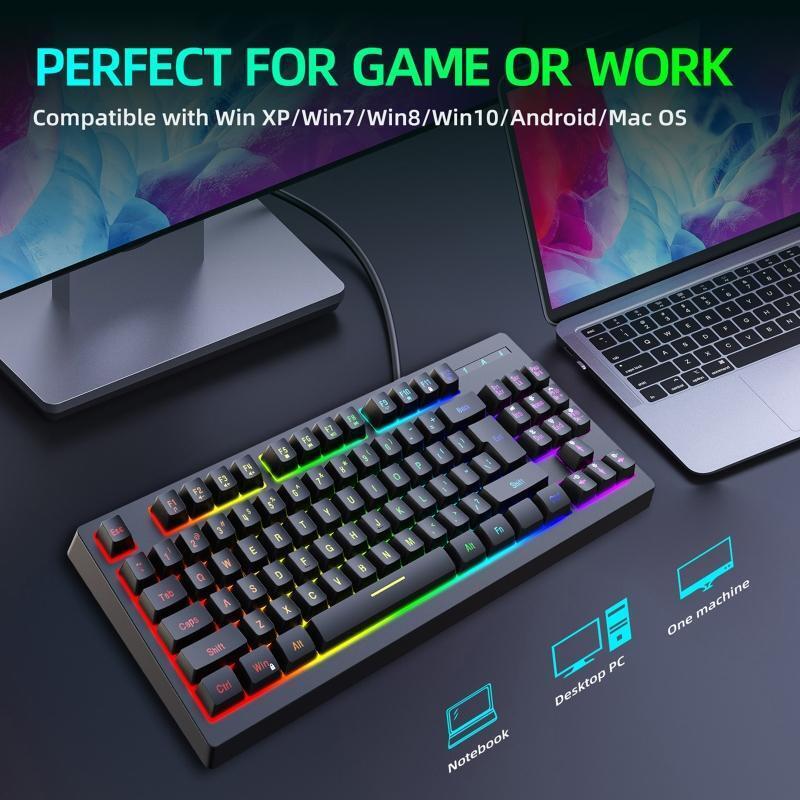 Y-200 Wired Gaming Keyboard 87 Keys Mechanical Shaft RGB Backlits No Conflicting