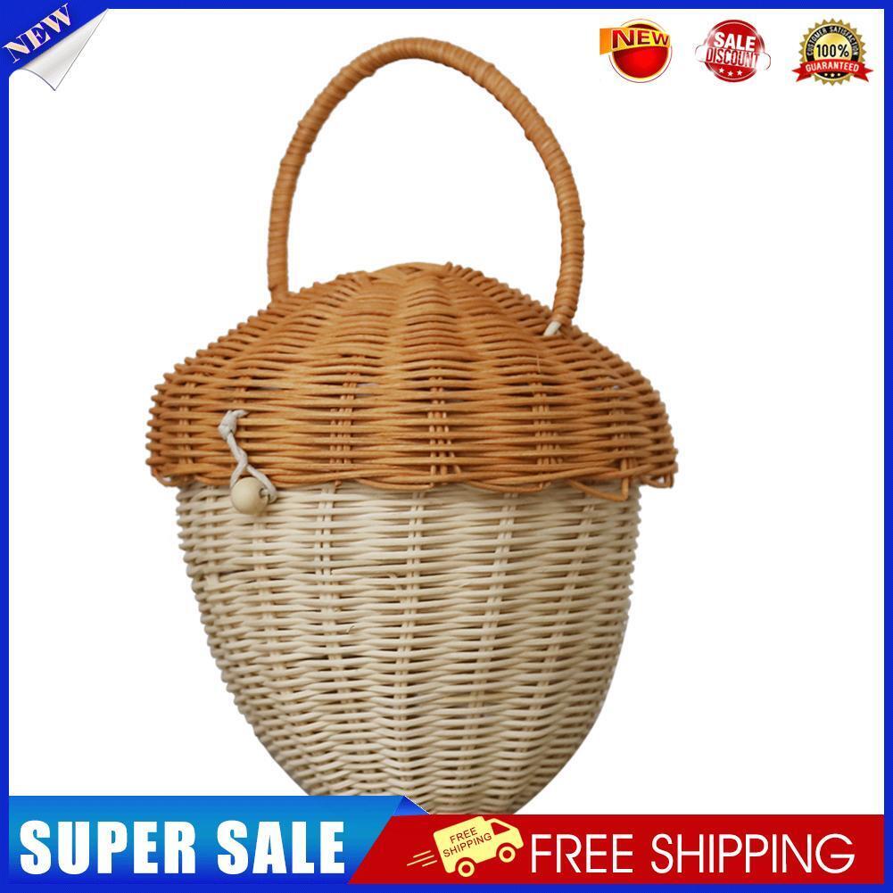 Handmade Rattan Mushroom Basket Handbag Woven Organizer Photography Props
