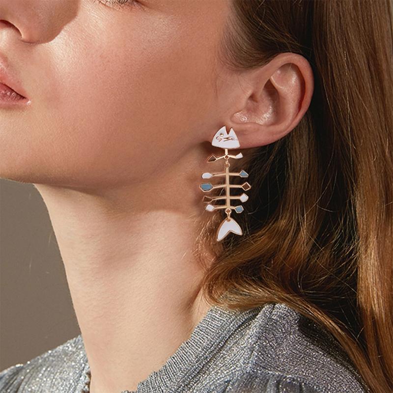 Cute Fashion Dangle Earrings Exaggerated Fishbone Earrings Ear Jewelry for Women