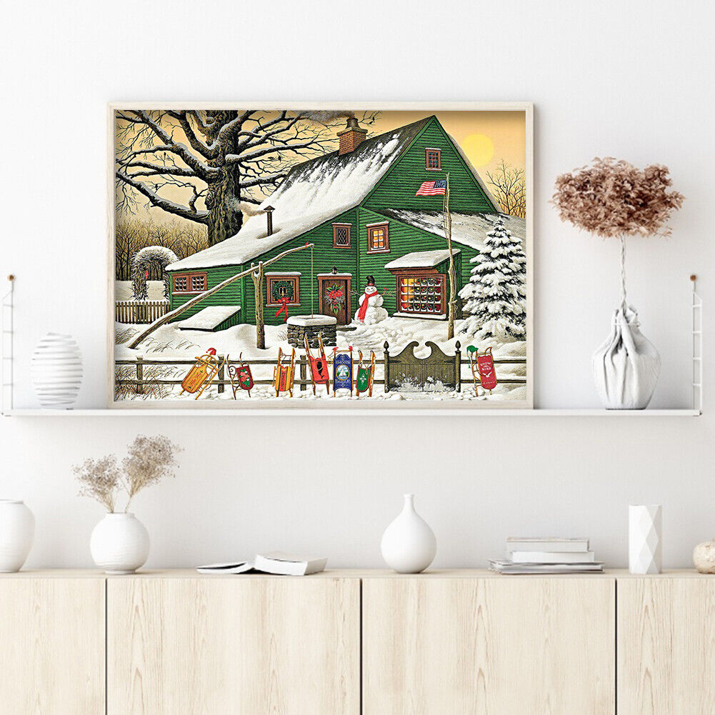5D Diamond Painting DIY Snow Green House Pictures Kits Full Drill Home Art