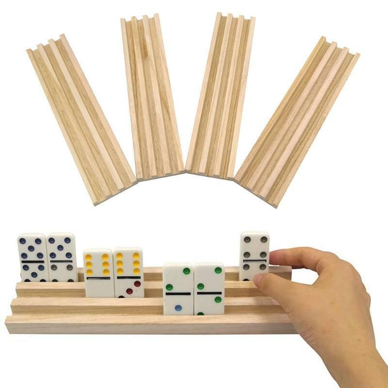 Wooden Domino Train Domino Trays  4 Solid Wood Domino Holders with Tilted
