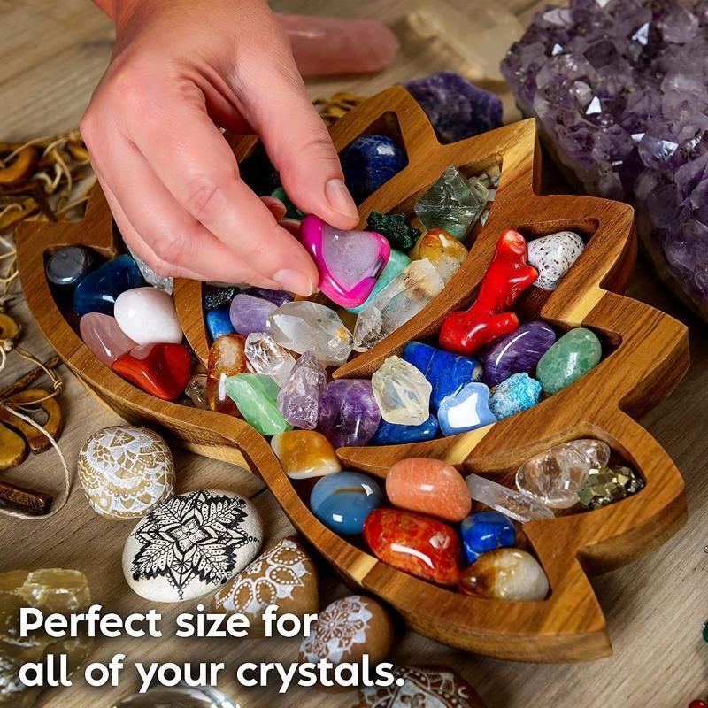 Wooden Lotus Crystal Tray Crystals Stones Wood Organizer Display Shelf