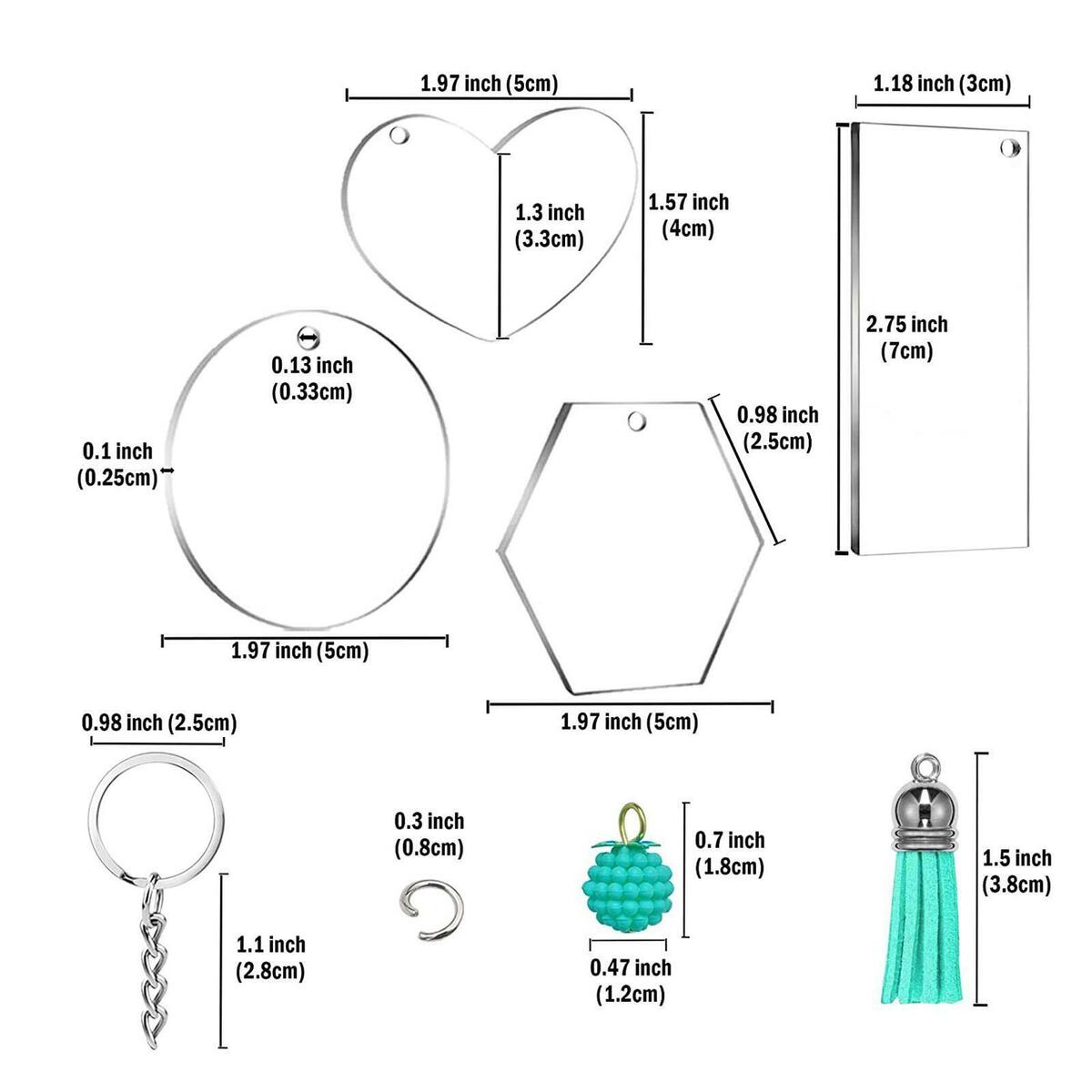 210x Bulk Acrylic Keychain   Hanging for DIY  Wallet phone auto