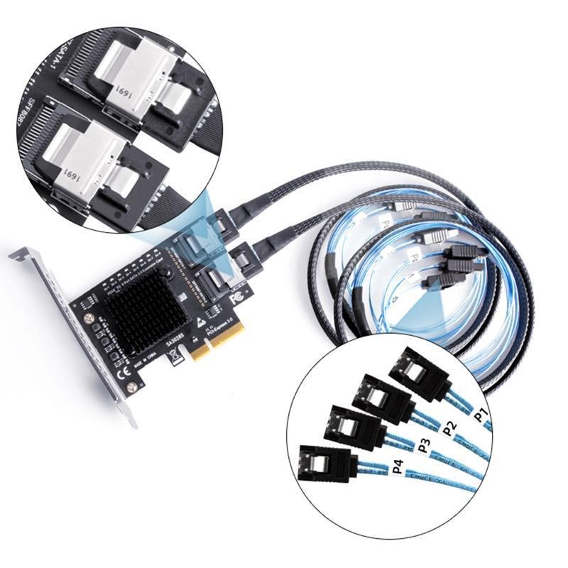 PCIe To SFF 8087 MIniSAS SATA3.0 8 Ports Expansion Adapter ASM1166 Chip 20Gbps