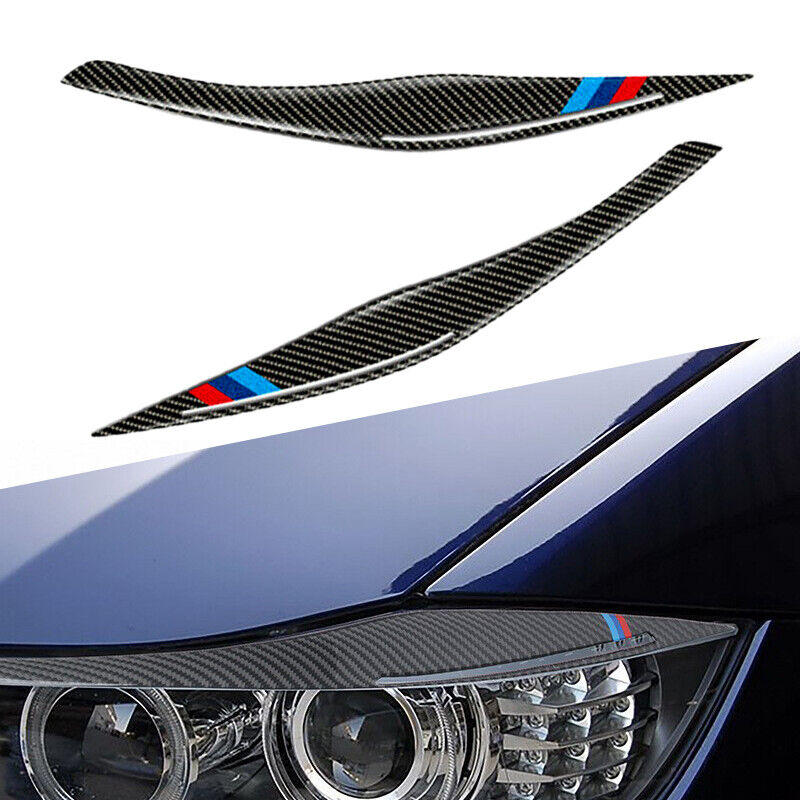 Carbon Fiber Headlight Eyelid Eyebrow Cover Trim Fit for BMW 3 Series E90 E91