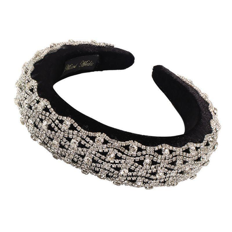 Sponge Padded Jewelry Headband Glitter Wavy Rhinestone Chain Velvet Hair Hoop