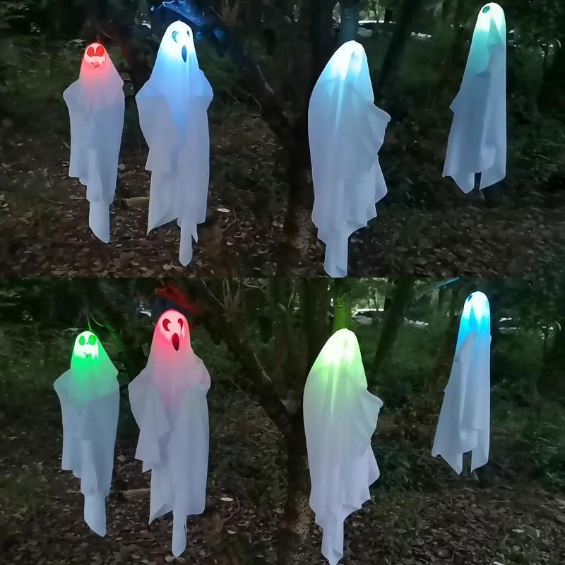 Halloween Ghost Pendant Led Light 3 Colors Changing Lamp Ornament