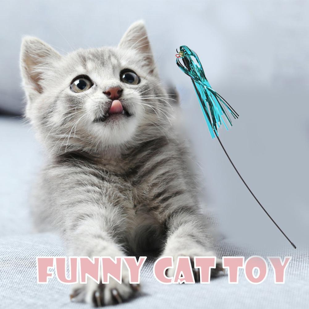 5pcs Funny Colorful Ring Paper Cat Stick Teaser Wand Playing Rod with Bell