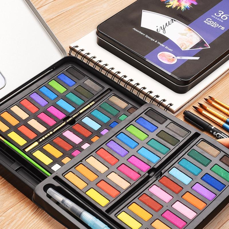 36 Colors Watercolor Paints with Coloring Book Painting Brush Water Brush Pen