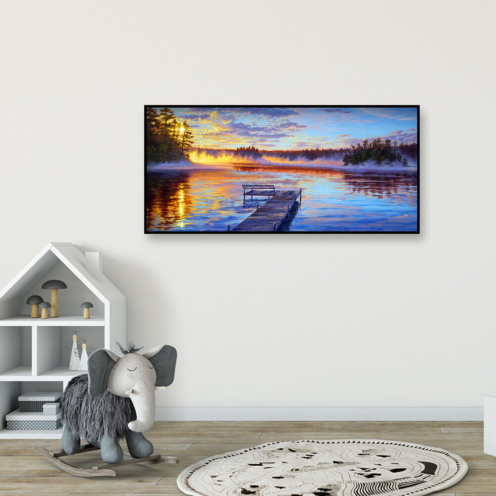 Sunset Lake 5D DIY Full Drill Round Diamond Painting Kit Landscape Pictures