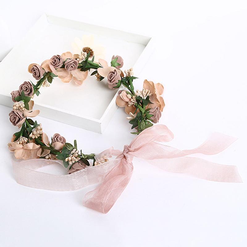 Eye-catching Floral Wreath Hairband Adjustable Flower Hair Headband for Wedding