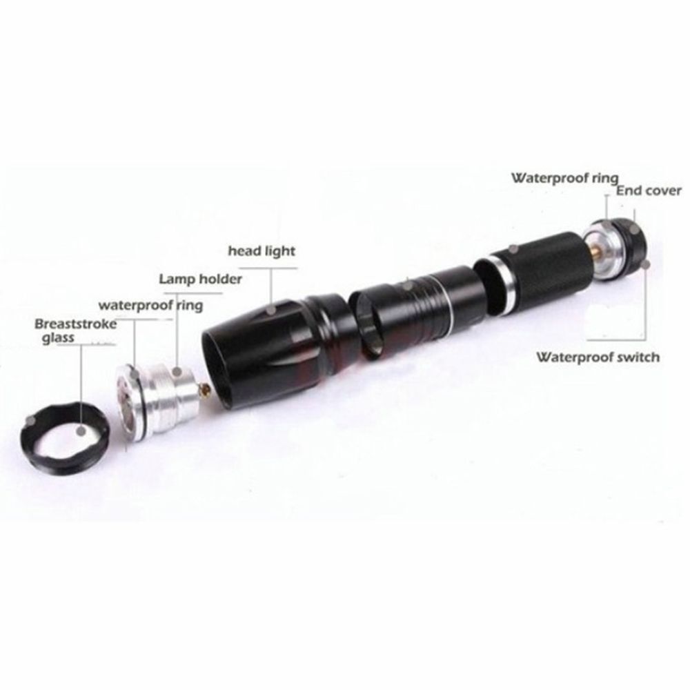 Zoomable Hiking Durable Flashlight 500 Lumen LED E17 XM-L  Waterproof Torch