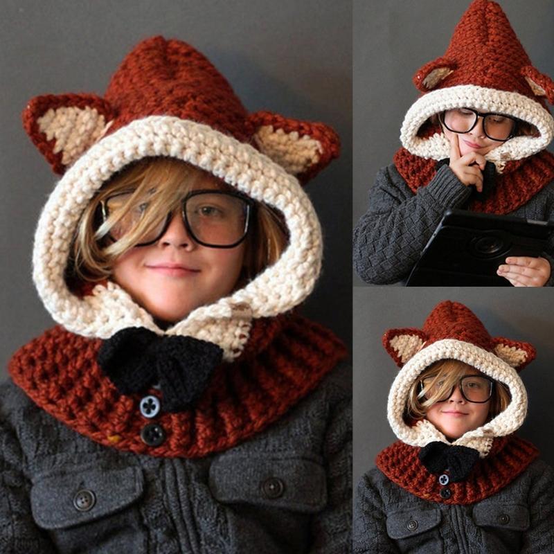 Bowknot Knitted Windproof Fox Ear Woolen Warm Casual Hat for Children Boys Girls