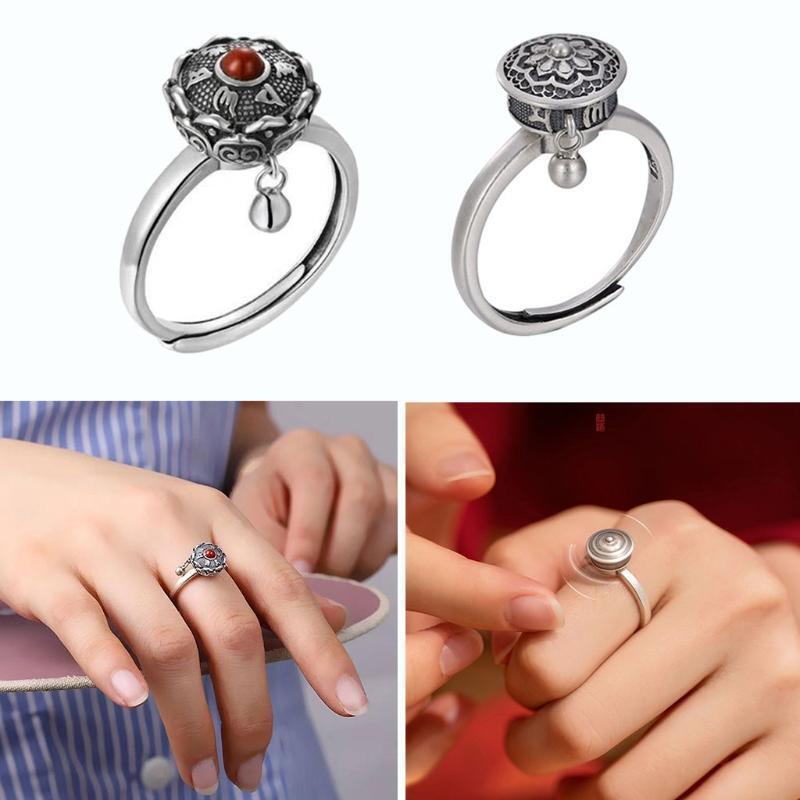 2Pcs Lotus Mantra Ring Finger Ring Tibetan Healing Ring Meditation Ring Jewelry