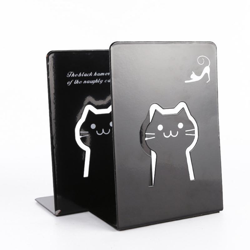 2Pcs Cat Metal Bookend Heavy Duty Magazines Organizer Holder Nonskid Book Stand
