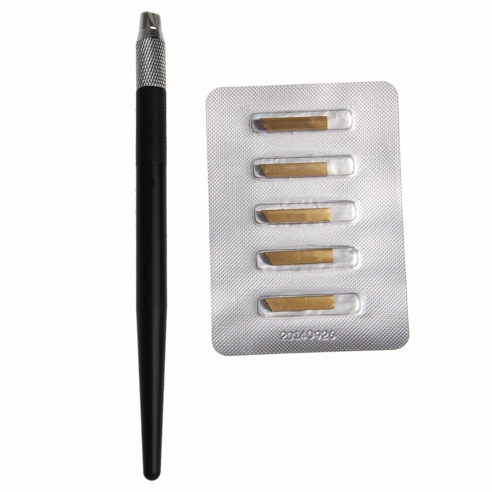 5.47"Eyebrow Tattoo Manual Microblading Pen+5Pcs 0.87*0.16in 14pin Needle Blade