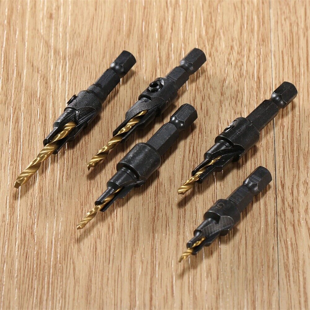 5pcs HSS Quick Change Countersink Screw Drill Bit Kit Hex Shank Wood Work Tool