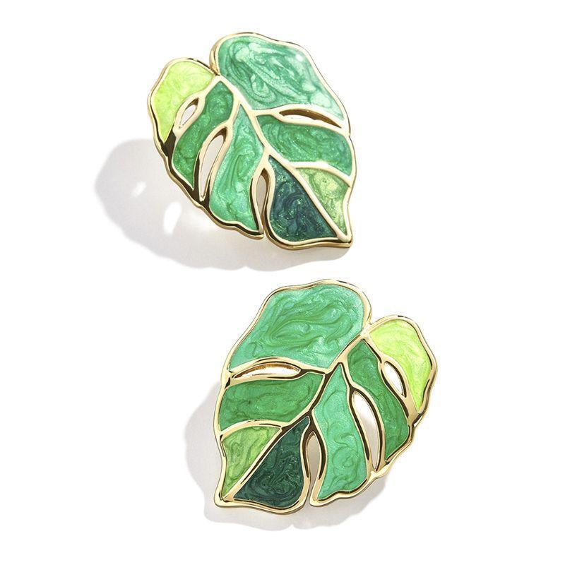 Creative Green Plant Earrings Fashion Enamel Flower Leaves Earrings for Women