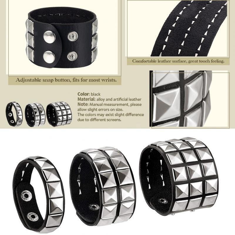 3Pcs PU Studded Punk Bracelets for   Buckle Cuffs Gothic Rivet Cuff
