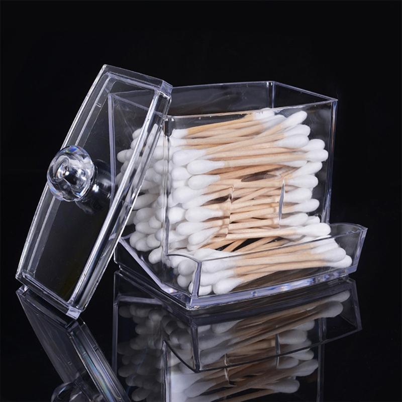Acrylic Makeup Organizer Cotton Swabs Qtip Container Cosmetic Makeup Pad Storage