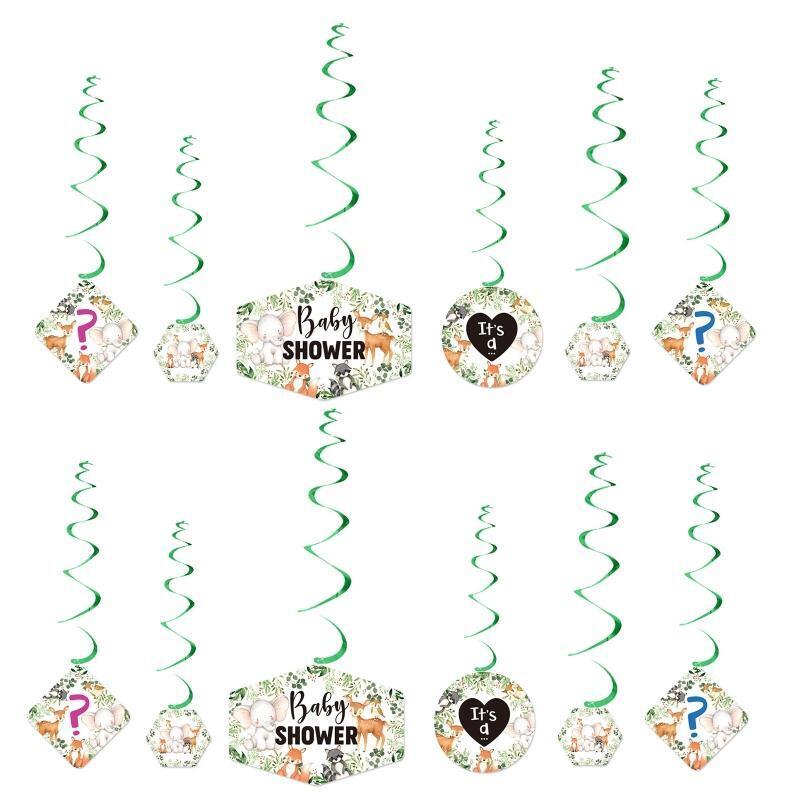 12Pieces Jungle Animal Ceiling Hanging Swirl Baby Shower Party Decorations