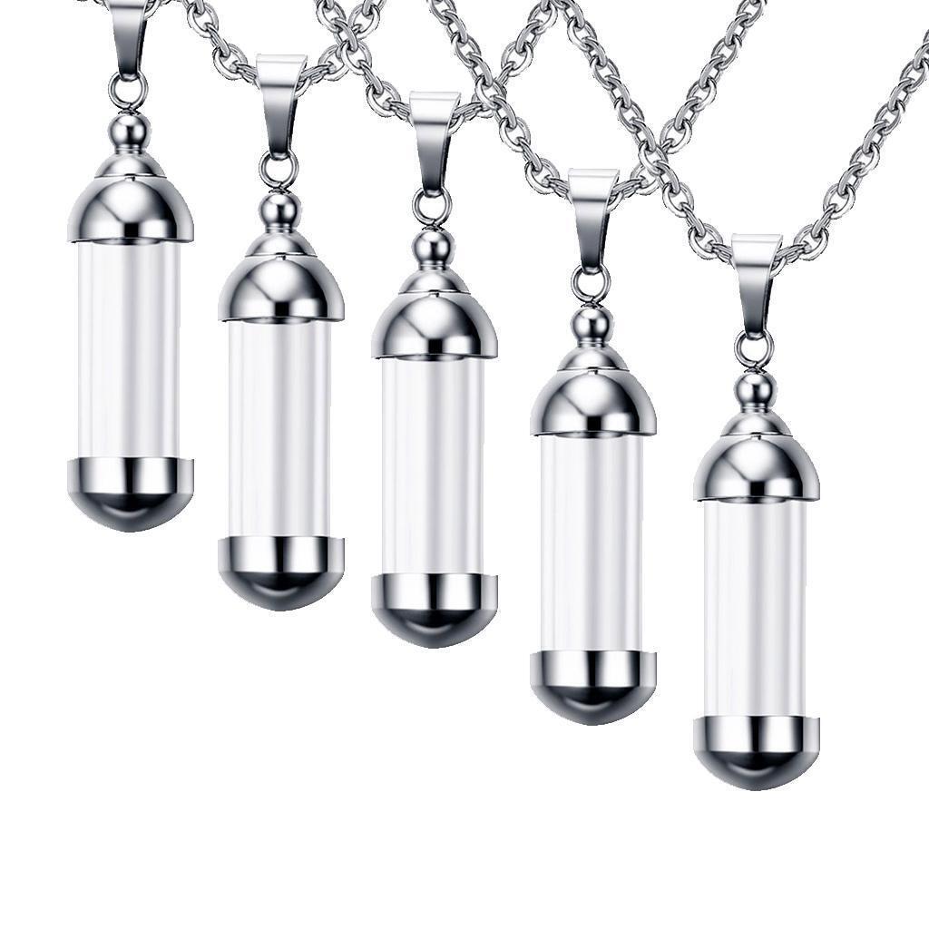 5Pcs Glass Vial Pendant Necklace Openable Urn Chain Clear Keepsake Ash Tube