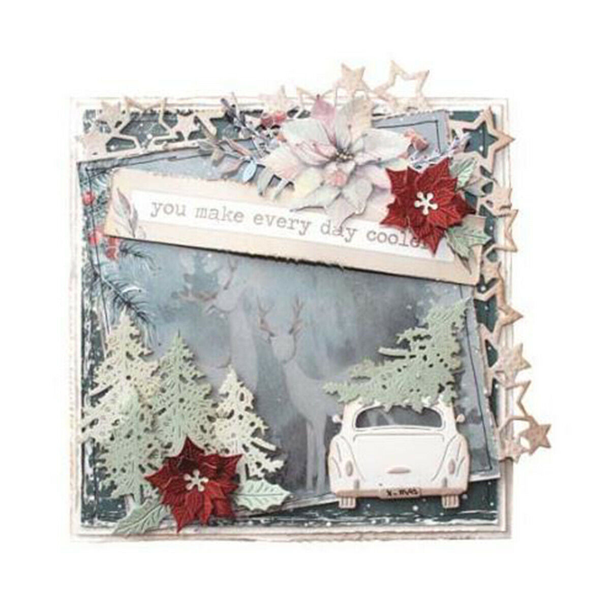 Poinsettia Flowers Metal Cutting Dies Scrapbooking Embossing Card Craft Xmas
